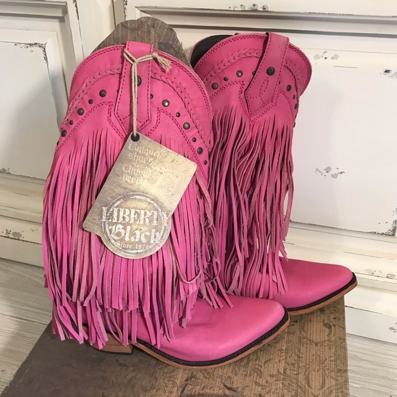pink fringe boots